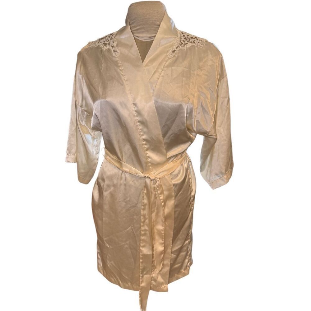 Cinema Etoile Vintage Satin Ivory Short Crossover Robe Small Sleep Sexy Satin